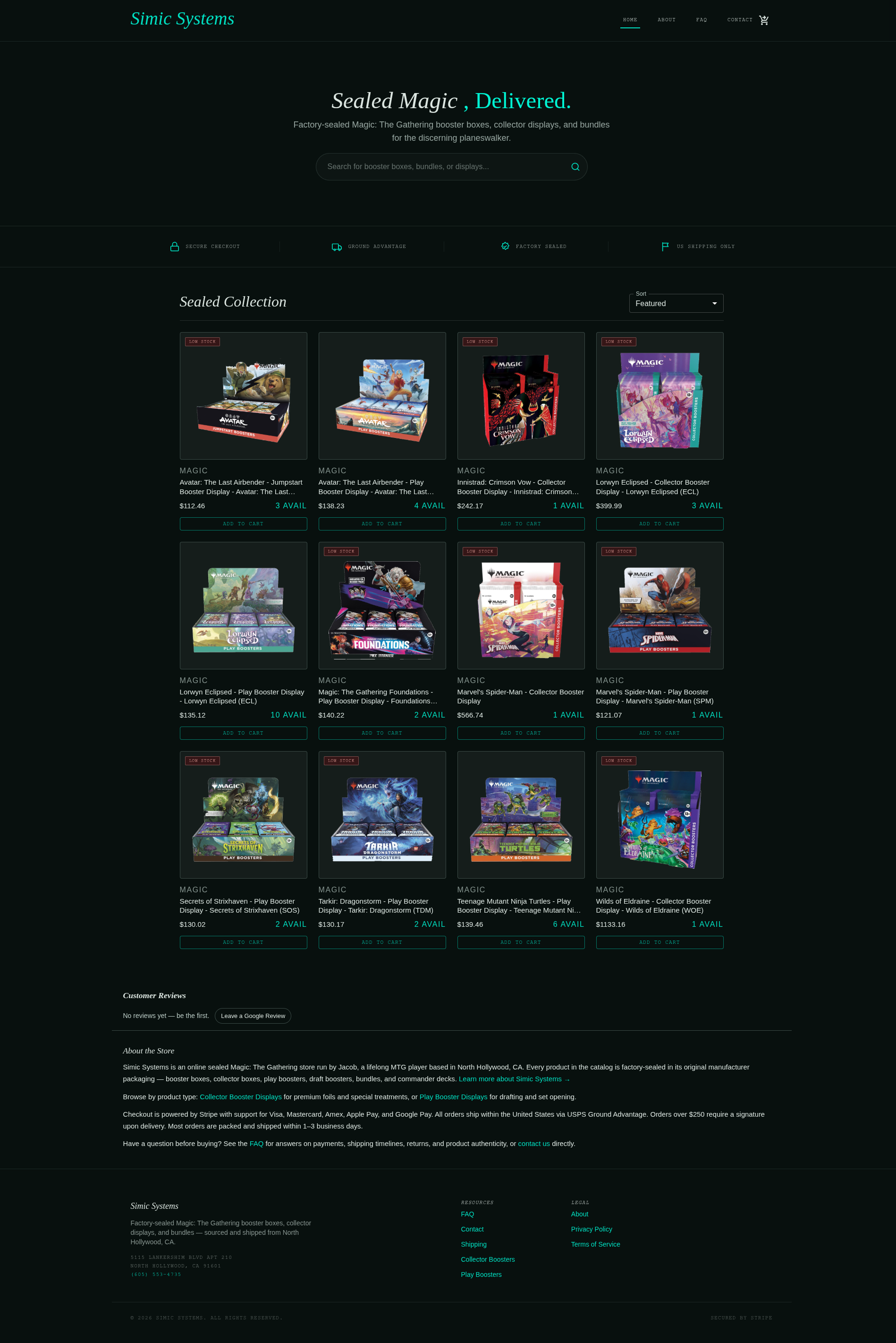The redesigned Simic Systems homepage with dark teal and obsidian editorial theme